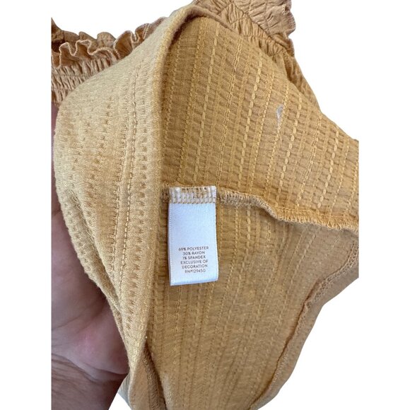 Lauren Conrad Smocked Ruffle Strap Sleeveless Top Mustard Yellow Size XS Boho - Picture 4 of 6